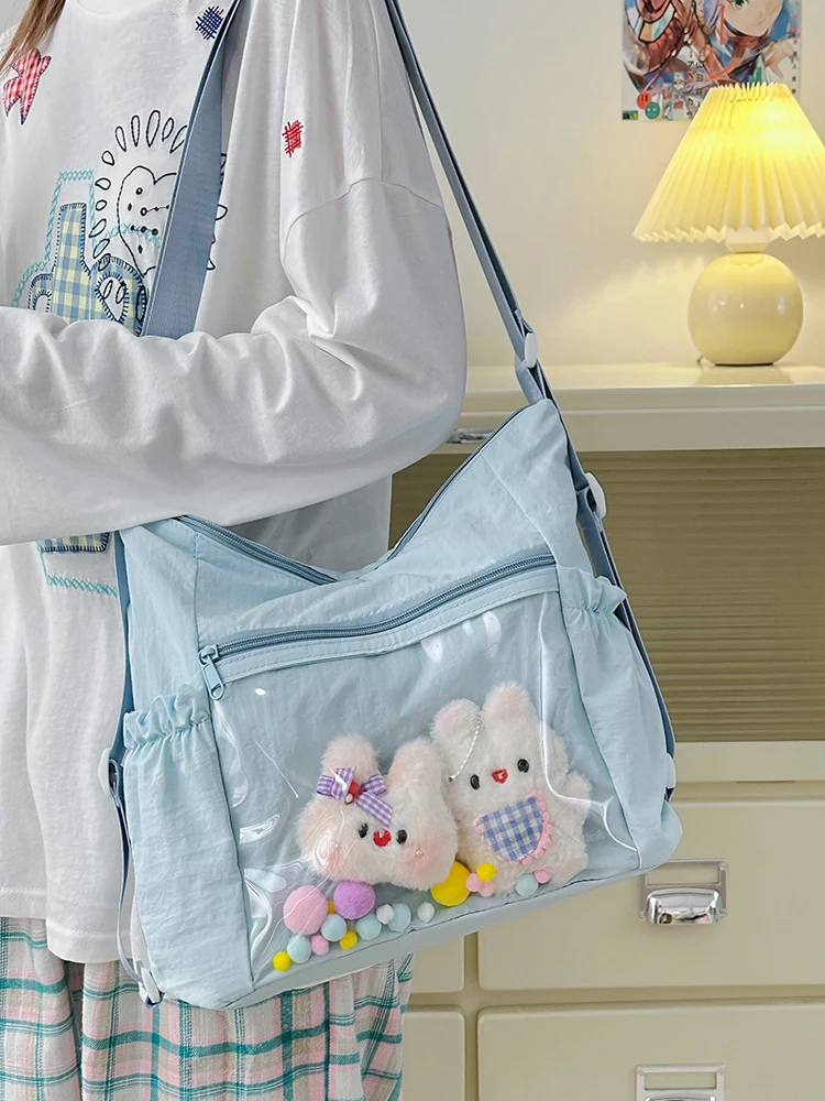 

Синяя вместительная сумка через плечо для женщин, для поездок на работу и учебу, в корейском стиле, квадратная, для повседневного использования