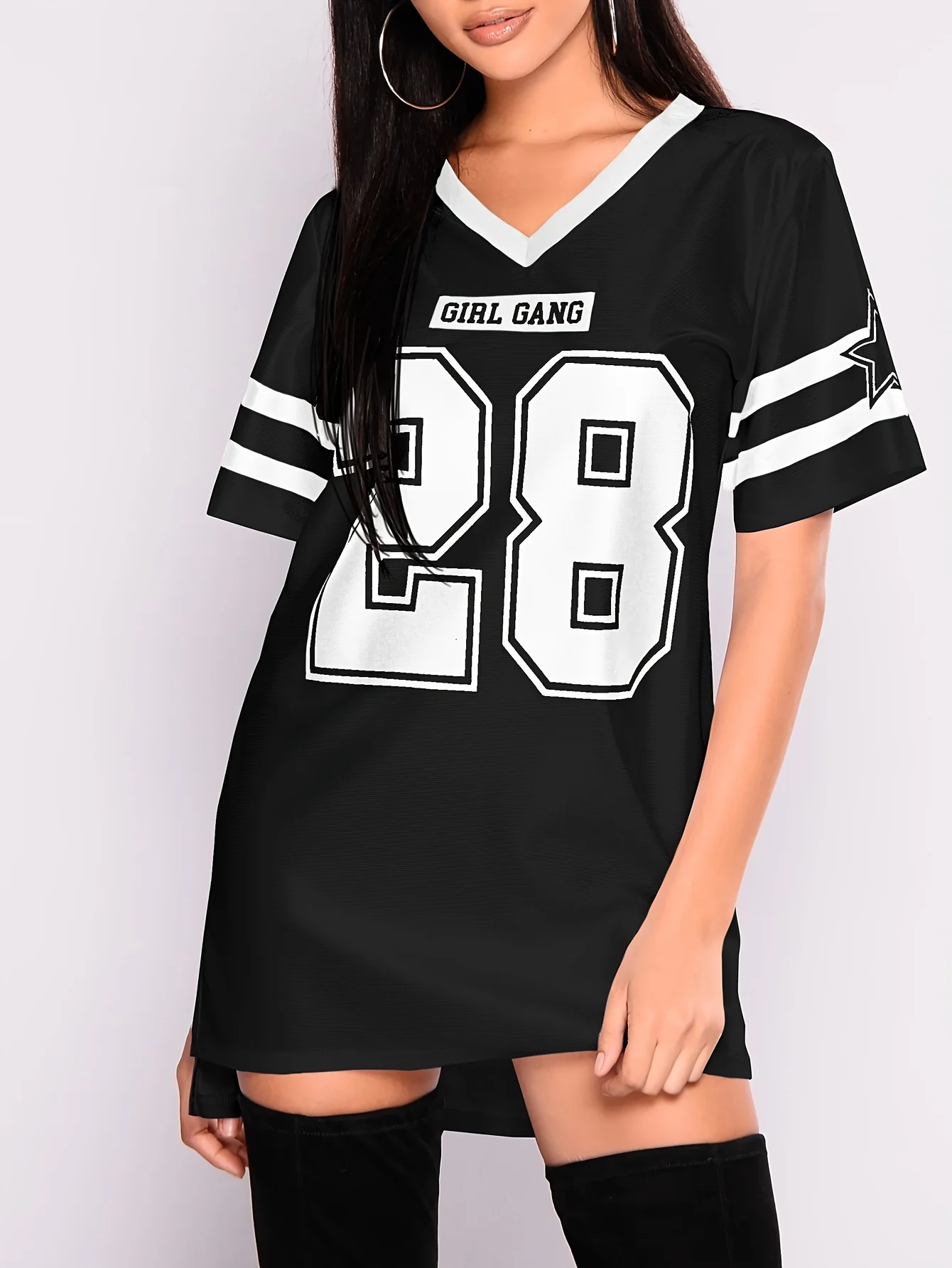Persönlichkeit Nummer 28, Druck Frau T Shirt Mädchen Oversize Täglichen Top Weibliche Kreativität Streetwear V-ausschnitt T-Shirt Casual Kleidung