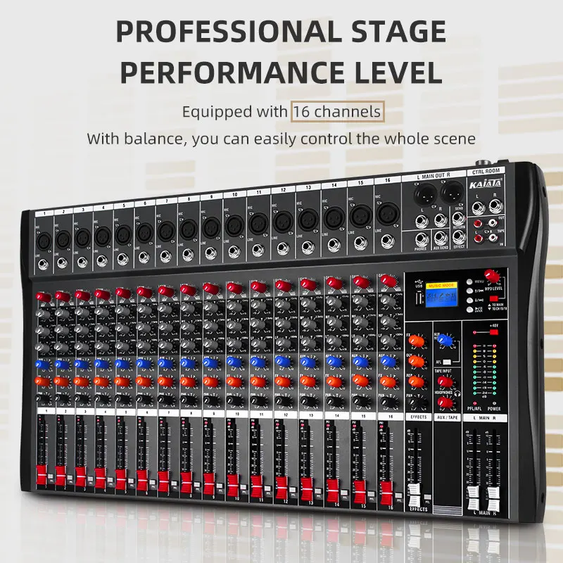 CT16- A 16 Channels Professional Studio Audio Mixer Bluetooth USB DJ Sound Mixing Console 48V Phantom