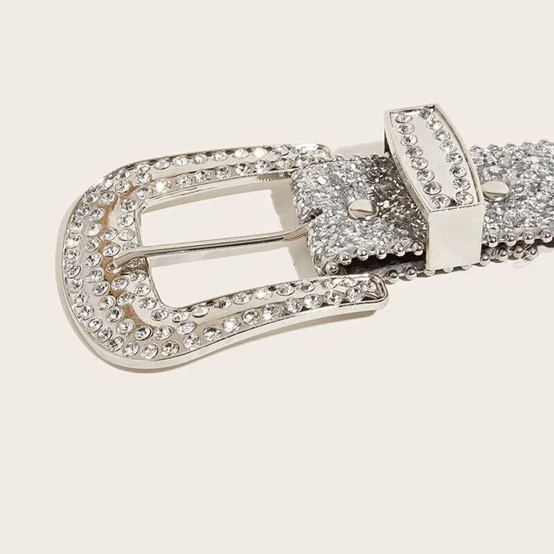 Gothic Black Silver Metal Buckle Rhinestone Belt Body Four Seasons Y2K Style Womens Jeans Belt image 5