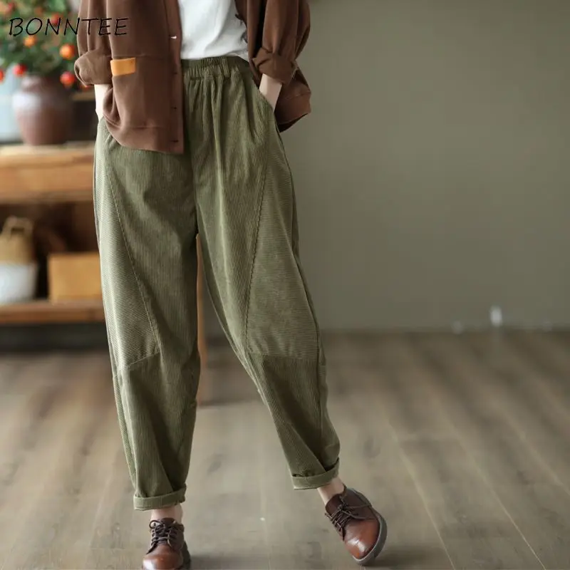 Vintage Corduroy Harem Pants Women High Waist Casual New Autumn Winter Fashion Streetwear Versatile Soft Female Solid Color