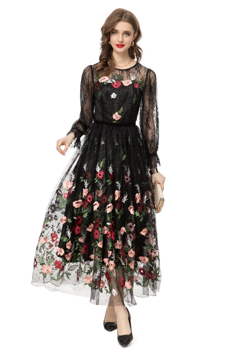 

2024 Early Spring New Women's French Elegant Lace Splicing Embroidered Bead Dress