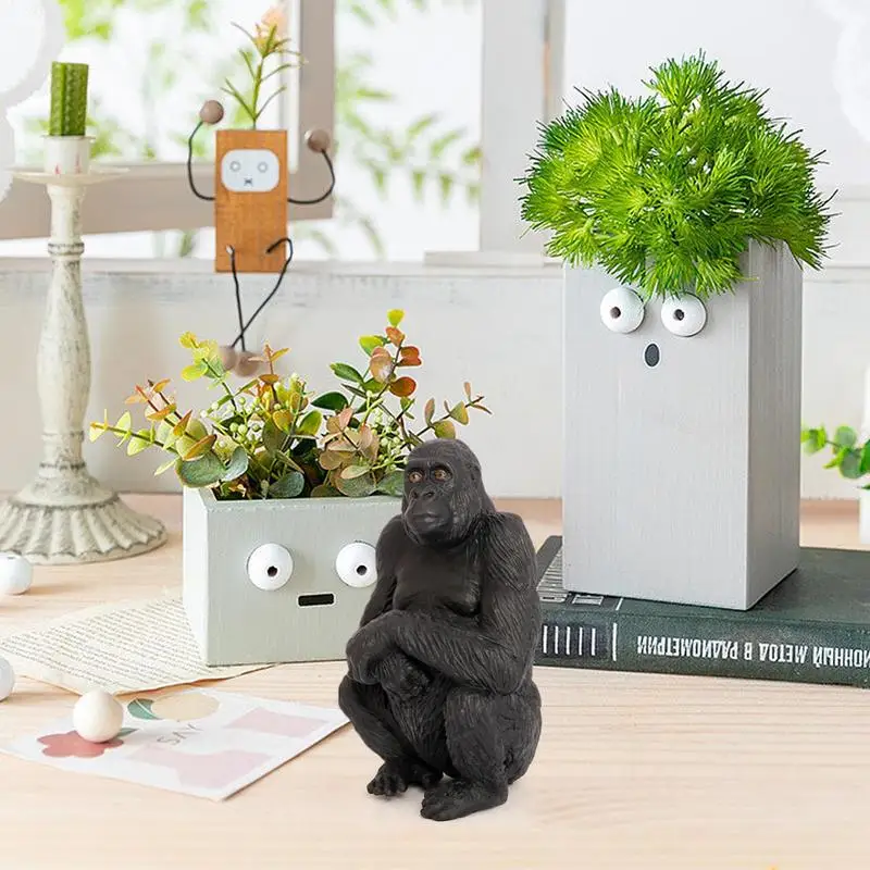 Simulation Gorilla Statue Orangutan Small Sculpture Wildlife Figures Miniature Educational Animal Toy Photography Prop Desktop