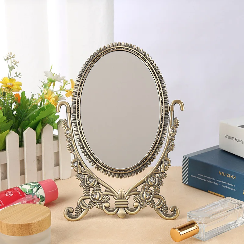 European style  Retro makeup mirror Metal Desktop vanity mirror Double-sided mirror Gift mirrors for bedroom home deciration