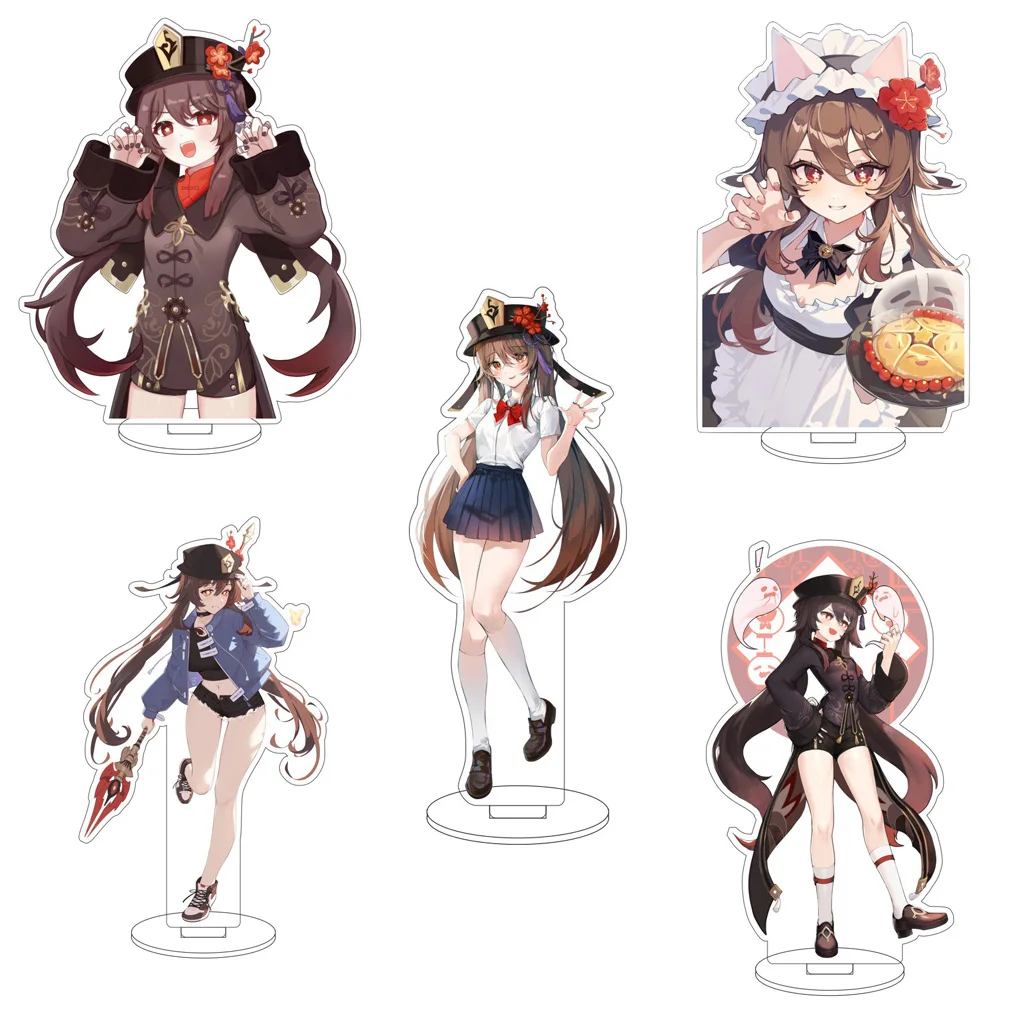 

16CM Anime Genshin Impact Hu Tao Qiqi Cos Acrylic Figure Ornaments Desk Exquisite Decor Cute Gifts