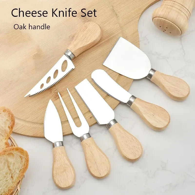 

Six-piece cheese and Cheese Knife set Stainless Steel wooden handle Pizza cake small knife and fork Shovel tools Butter spatula