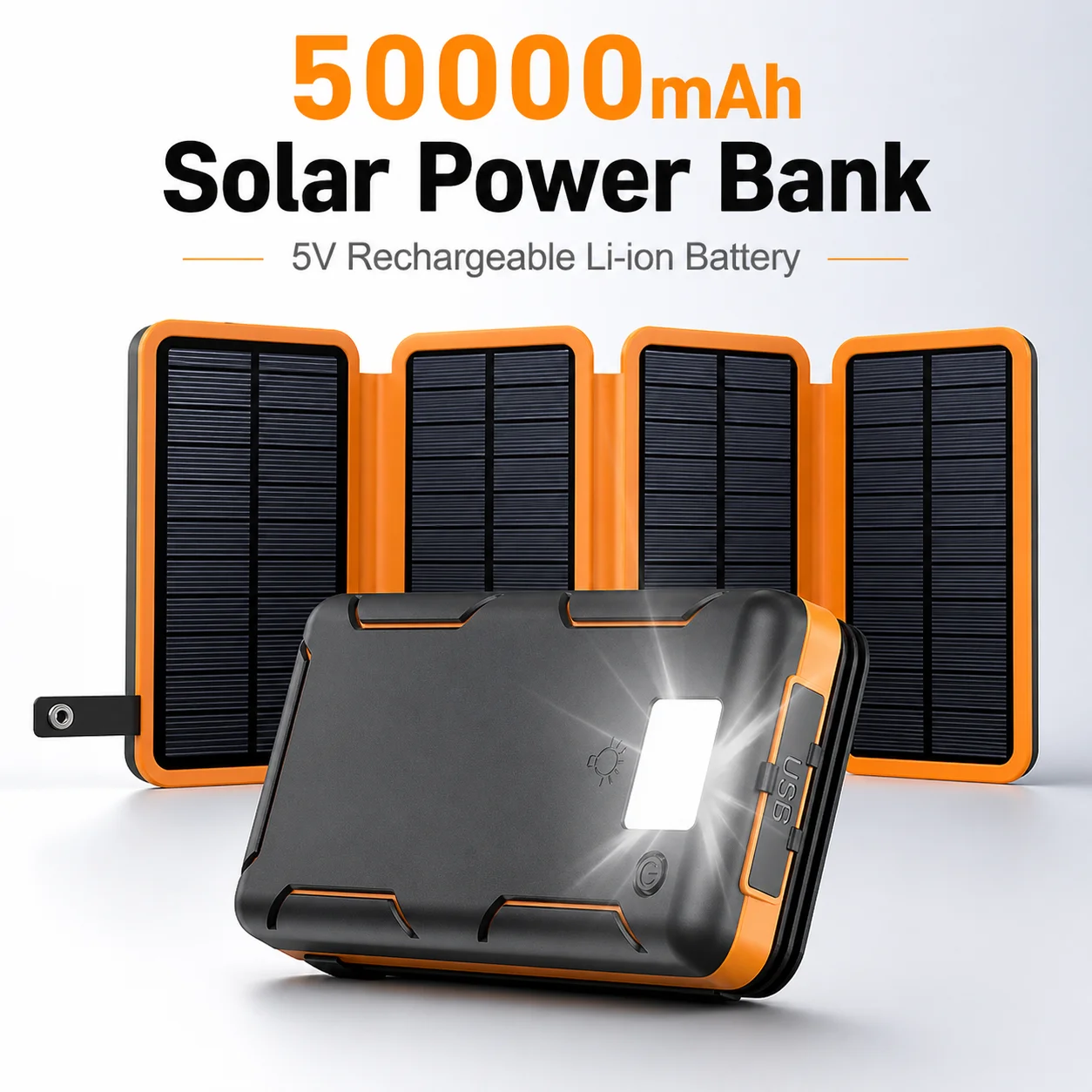 Солнечный Power Bank Mew 5V 50000 мАч со складными солнечными панелями и LED-фонариком для кемпинга, походов, путешествий и экстренного использования
