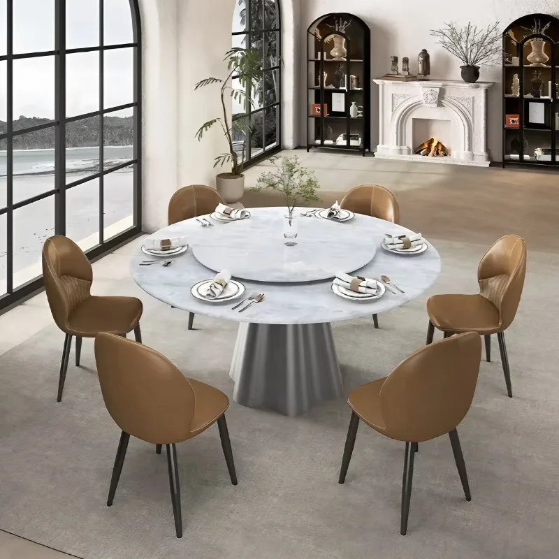 Light luxury high-end stainless steel round household rock slab marble dining table base restaurant hotel dining table foot