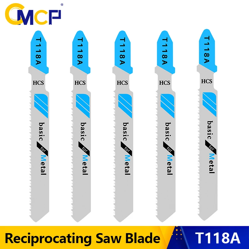 CMCP 5pcs T118A Jig Saw Blade T Shank Saber Blades for Cutting Metal Reciprocating Saw Blade HCS Jigsaw Blade