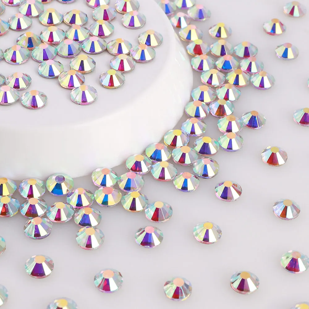 SS6-SS20 Glass Hotfix Rhinestones 1440Pcs/bag Glitter AB Series Flatbase Crystal Strass Wedding Dress Decoration DIY Diamond