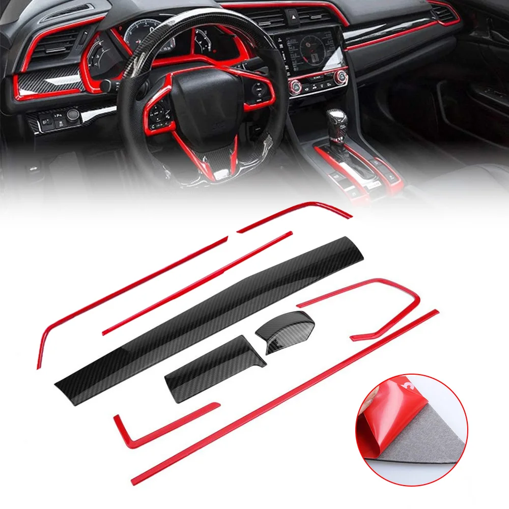 Boltry Plastics Carbon Fiber Print Interior Center Consoles Instrument Panel Dashboard Trims Air Outlet Frame Cover Accessories