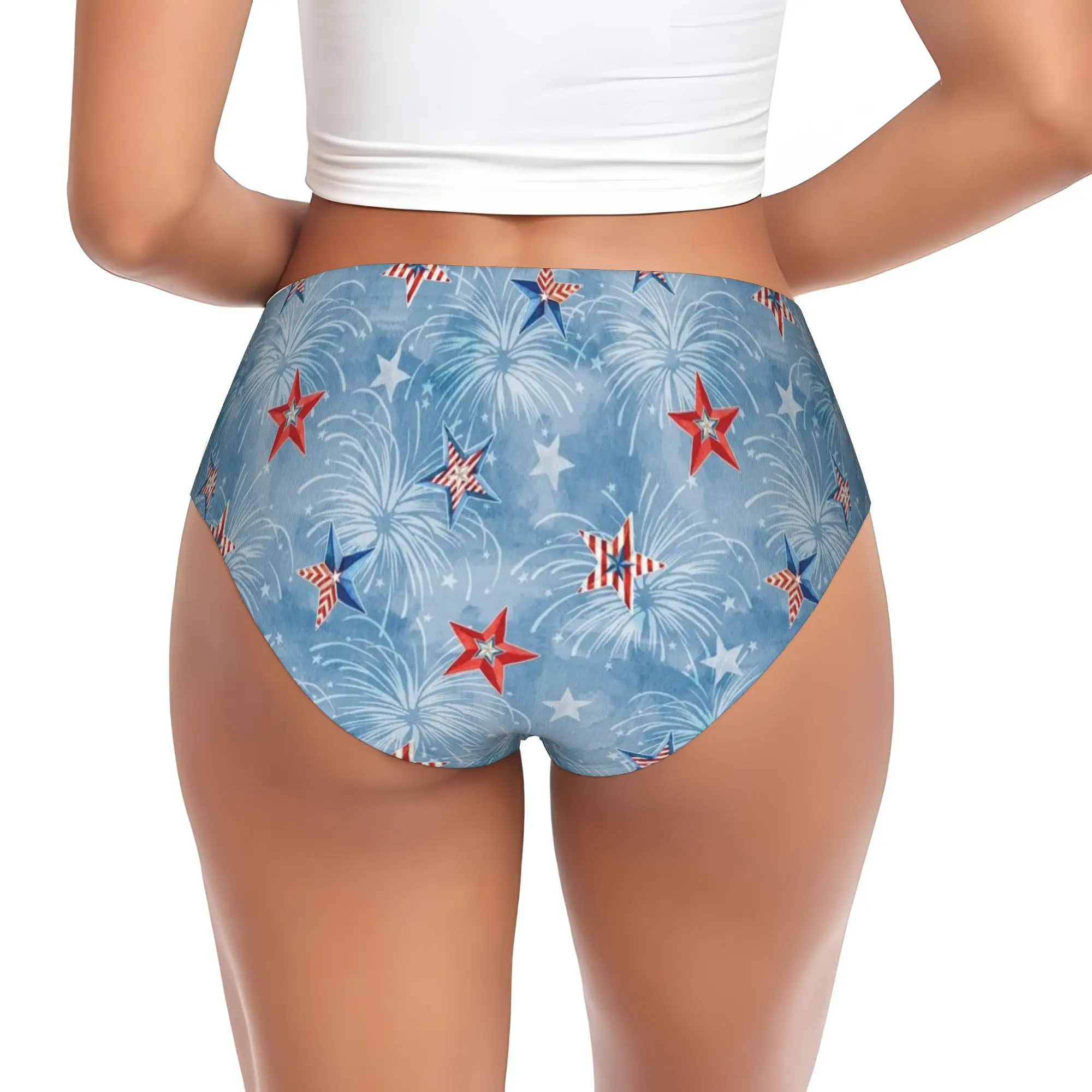 Custom Blue Sky Allover Briefs Underwear Women's Comfortable Stretch USA America  Flag  Panties