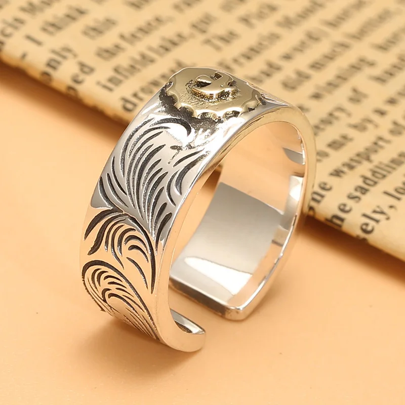 S925 sterling silver personality Japanese style tangcao pattern couple rings Takahashi Flying Eagle men trendy ring ornament