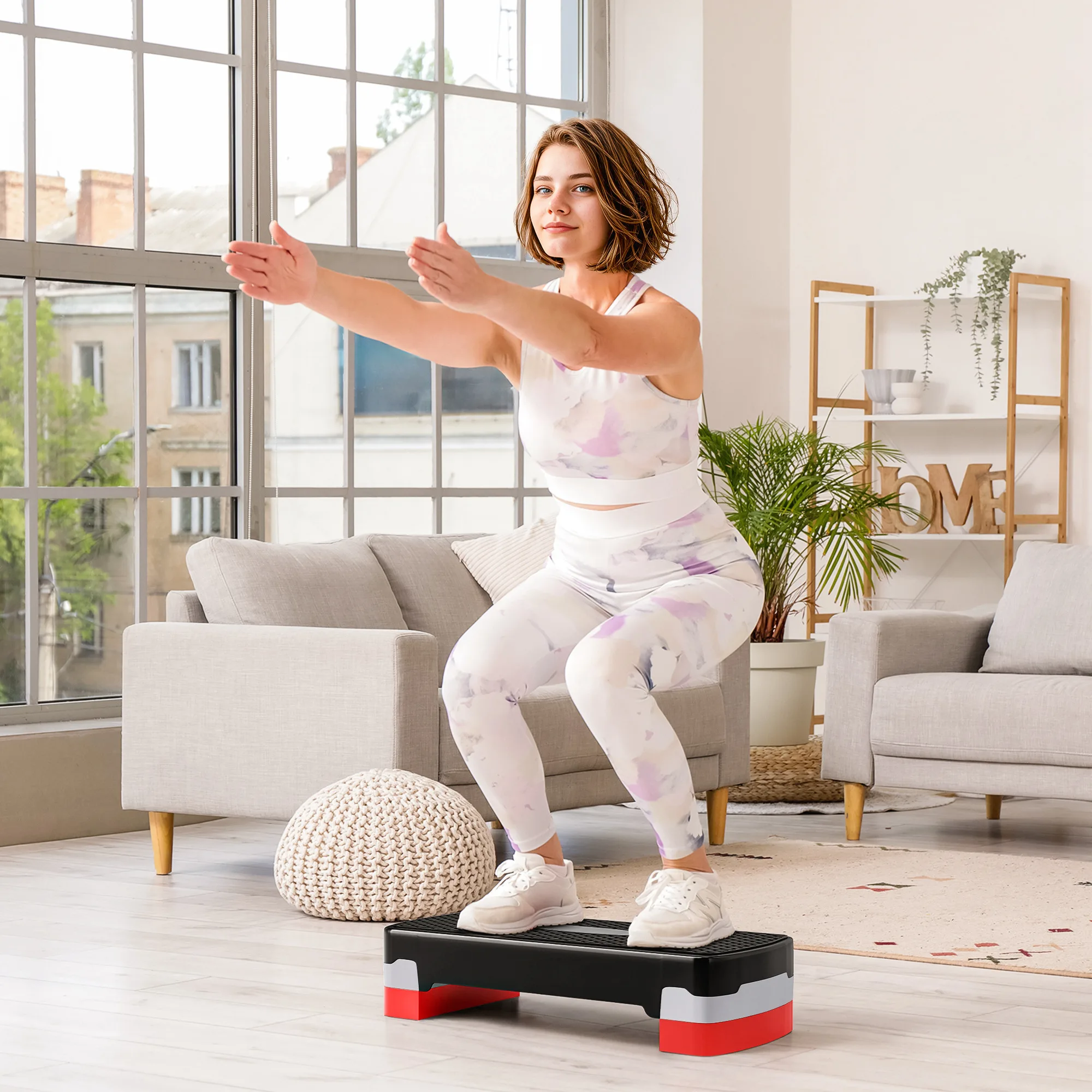 HOMCOM Step para Fitness con Altura Regulable 2 Niveles de 10/15 cm Carga 150 kg