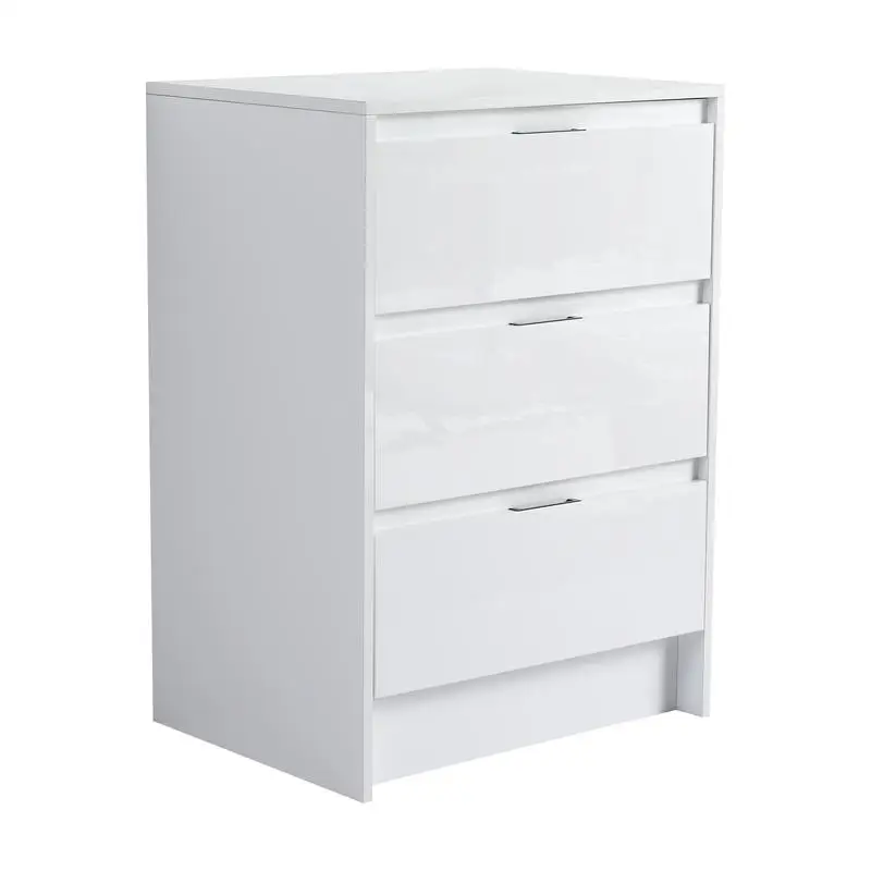 

24-Inch Freestanding Bath Storage Cabinet with 3 Soft-Close Drawers, Glossy White, KD Packing