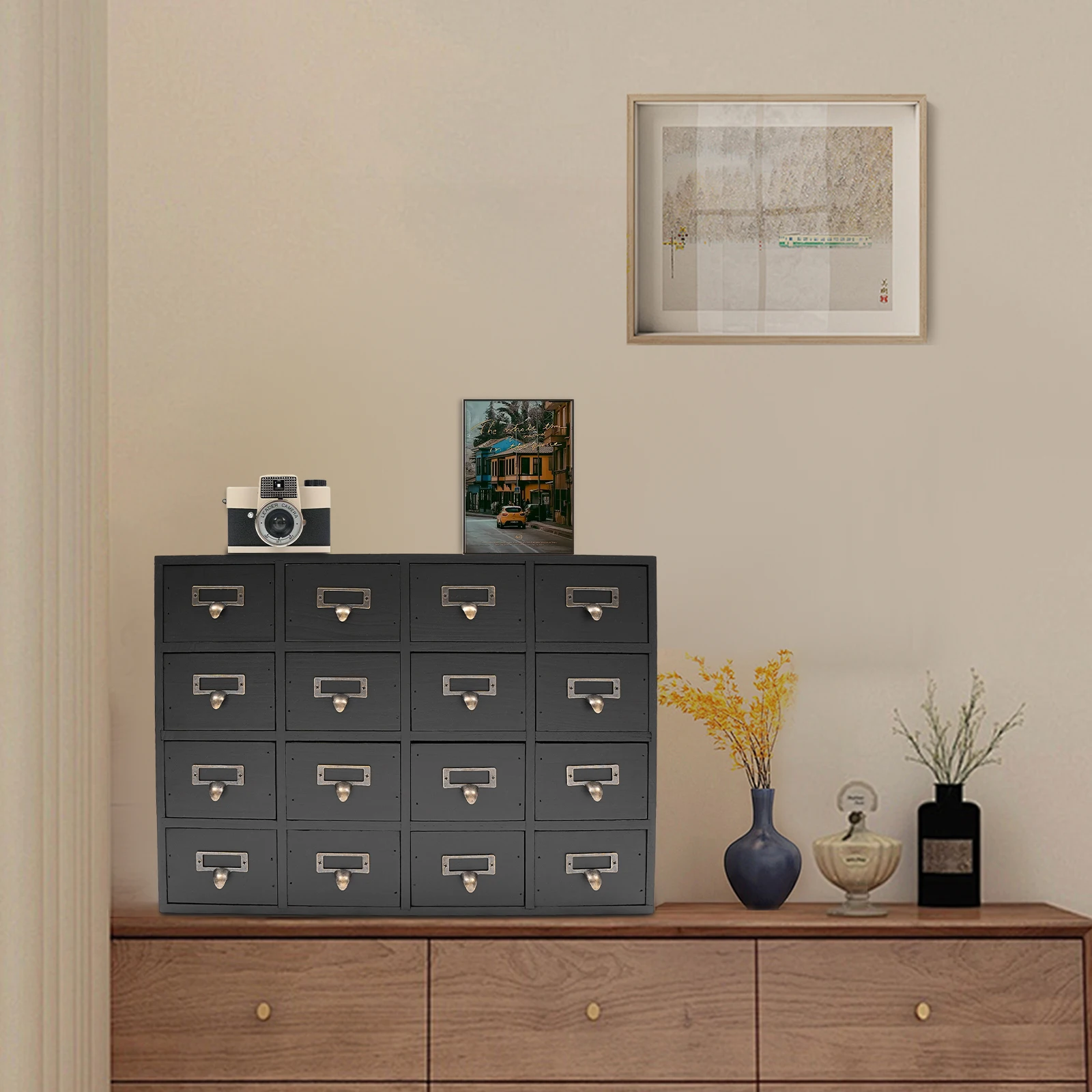 16 Drawers Apothecary Cabinet, Apothecary Chests and Cabinets, Herb Storage Box, Wooden Desk Drawer Organizer for Living Room