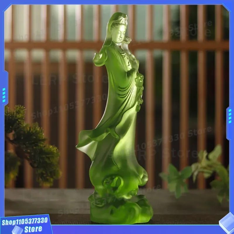 Small Crystal Glazed Ruyi Guanyin Statue Standing Buddha God Figure Home Devotion Ornament Bodhisattva Decor for Living Room