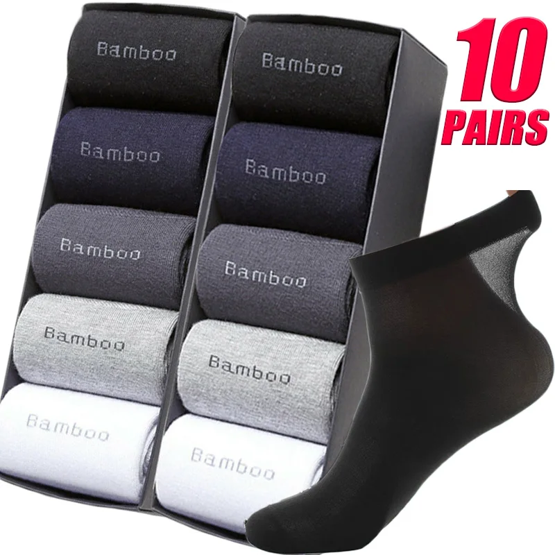 10pairs Breathable Socks for Men Summer Ultra-thin Stripe Ice Silk Cool Socks Antibacterial Business Men Bamboo Fiber Long Socks