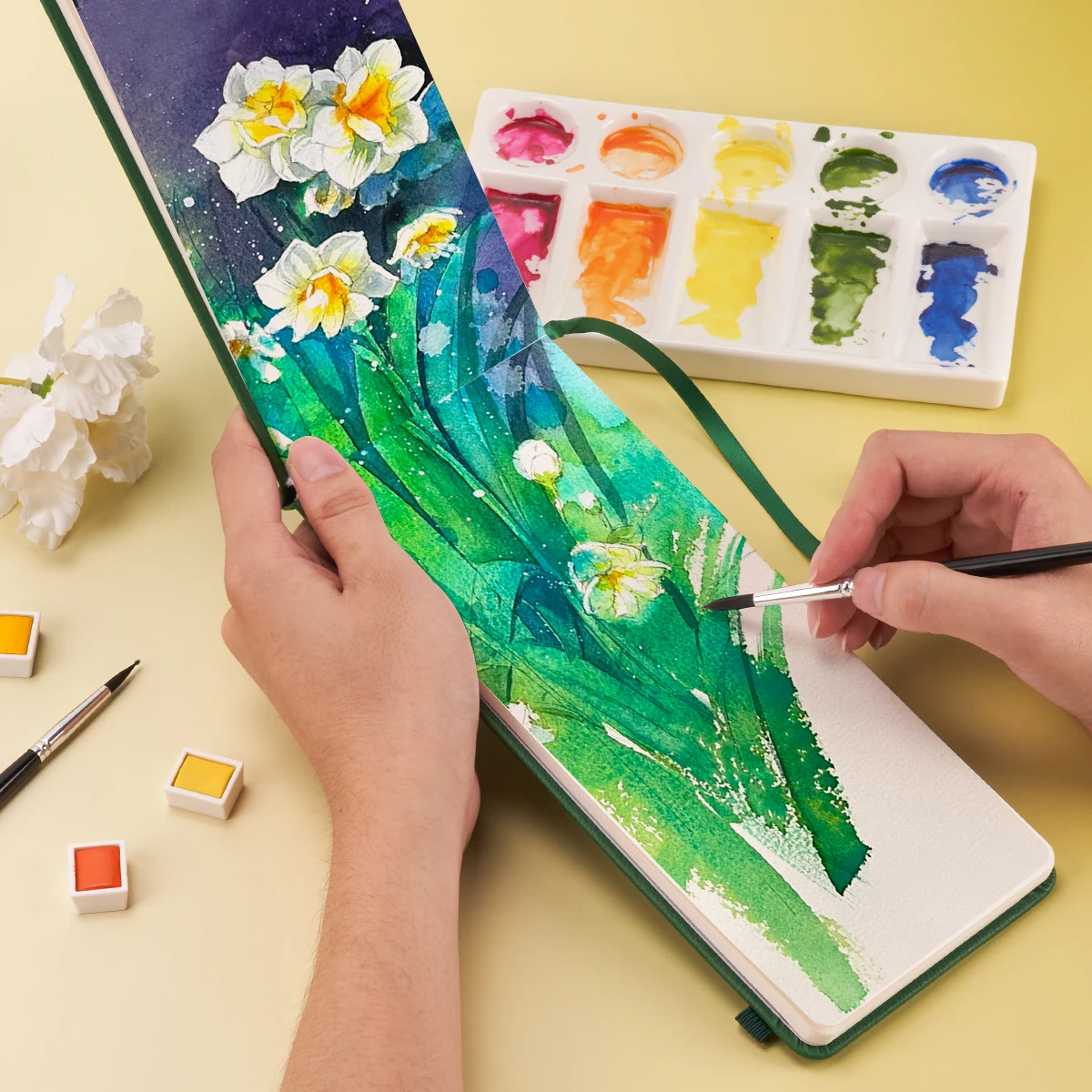 Lightwish Watercolour Journal, 100% bawełniany papier akwarelowy, 20 arkuszy bezkwasowego albumu do rysowania w technice mieszanej — zdjęcie produktu 4