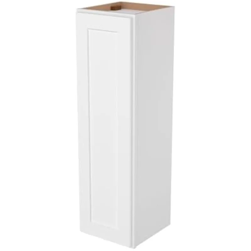 خزانة مطبخ حائطية ذات أبواب واحدة - 3 أرفف، جاهزة للتجميع، 12 عمق × 12 عرض × 42 ارتفاع، أبيض