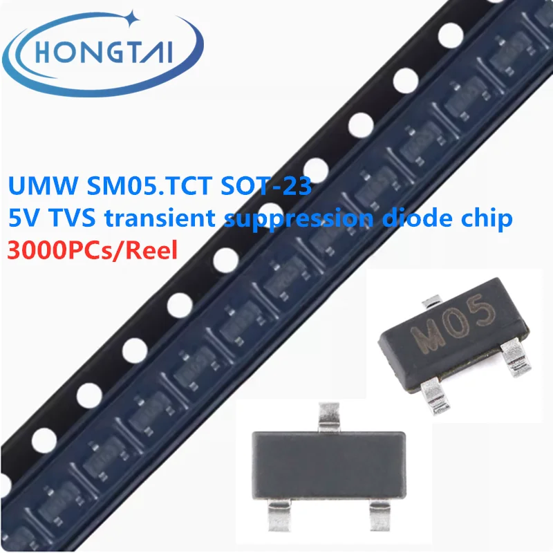 3000PCs/Reel Free Shipping UMW SM05.TCT SOT-23 5V TVS transient suppression diode chip Original New