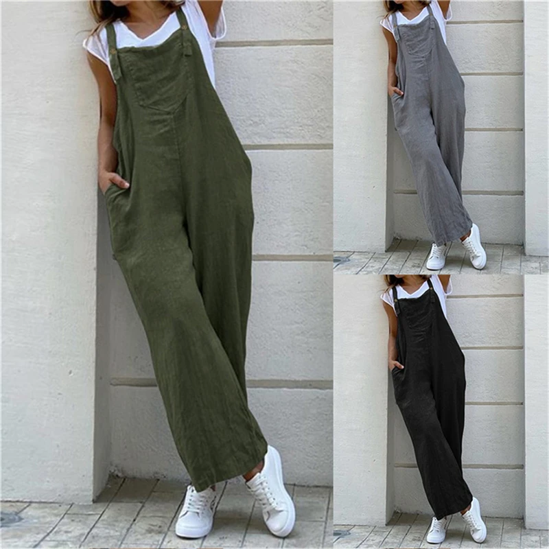 

Women Suspender Rompers Overalls 2024 Vintage Jumpsuits Playsuits Long Pockets Wide Leg Pants Combinaison Oversize NEW 2025