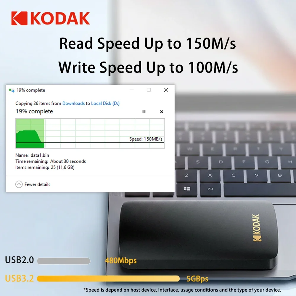 Kodak Tragbare externe Festplatte P150 500 GB/1 TB USB 3.0 Externe Festplatte für sichere Speicherung und Backup-tragbarer Speicher