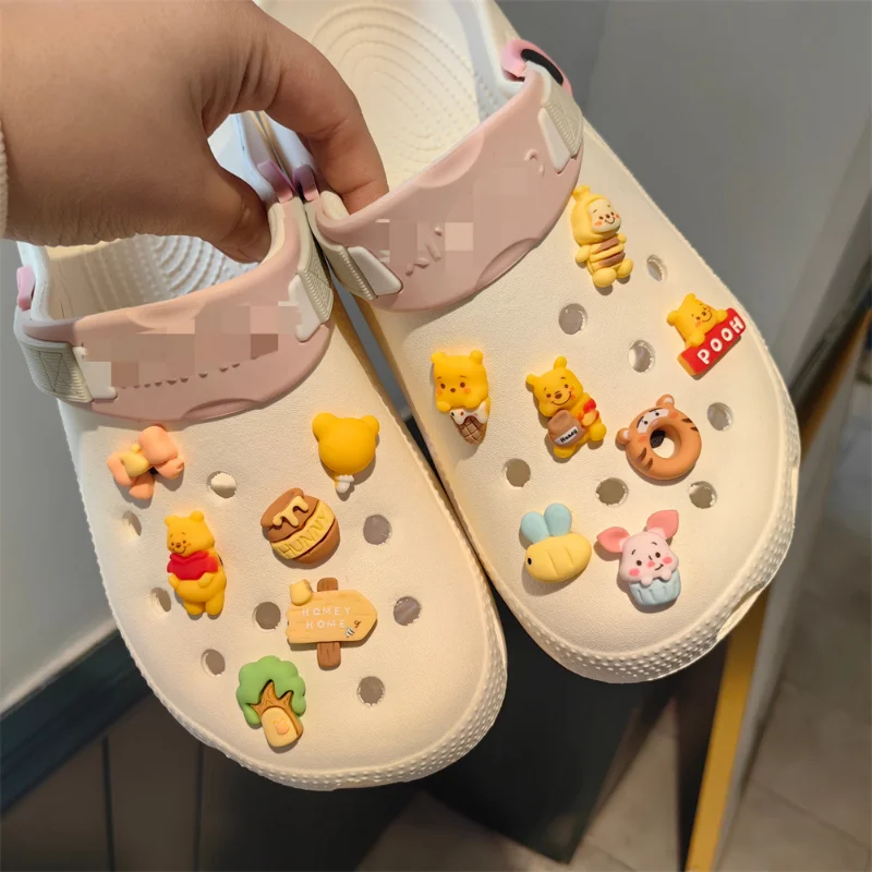 Cute Anime Winnie Bear Shoe Charms for Clogs Sandals Decorations 13pcs Pack Sale Shoes Accessories Cartoon Shoes Decor Gifts