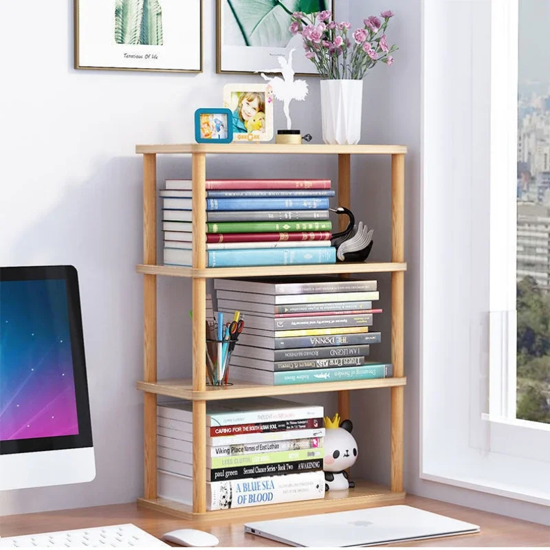 Bookcase Wooden Shelf Desktop Racks Desk Children Storage Multi-fun Office Desk Multi-layer Partition Small Home Storage Holders