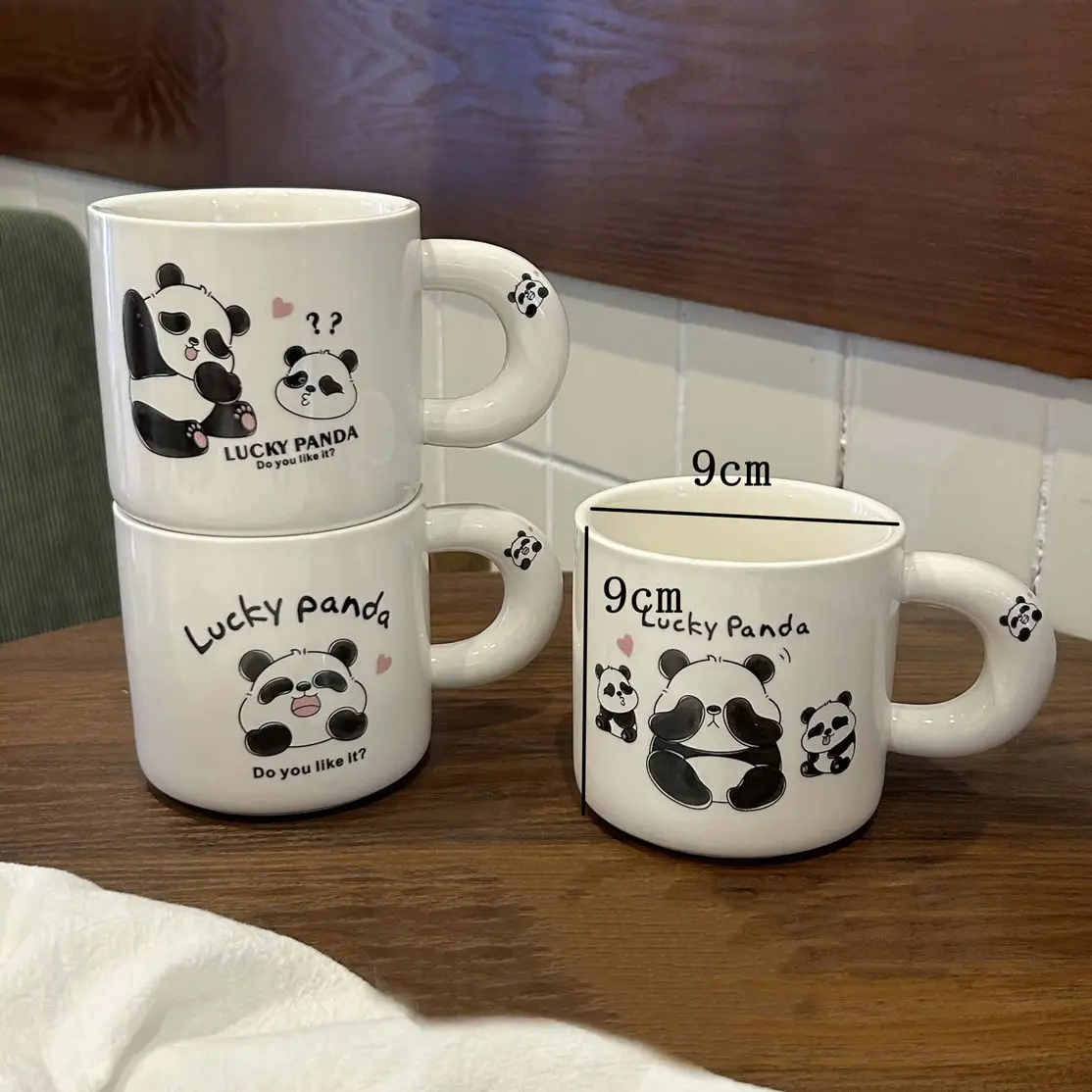 Cute Panda Ceramic Coffee Mug, Cartoon Water Cup for Home & Office, Premium Couple Gift for Kids & Daily Breakfast Use