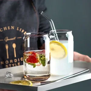 Glasglas mit Bambusdeckel, kaltes Getränkglas Wasser, Kaffee, Milch, Saft, Stroh, Bier, Dose trinken, Haus, Frühstück, c oben, 300 ml, 550 ml 8 Hauptverkäufe Bambusfaserbecher - №4