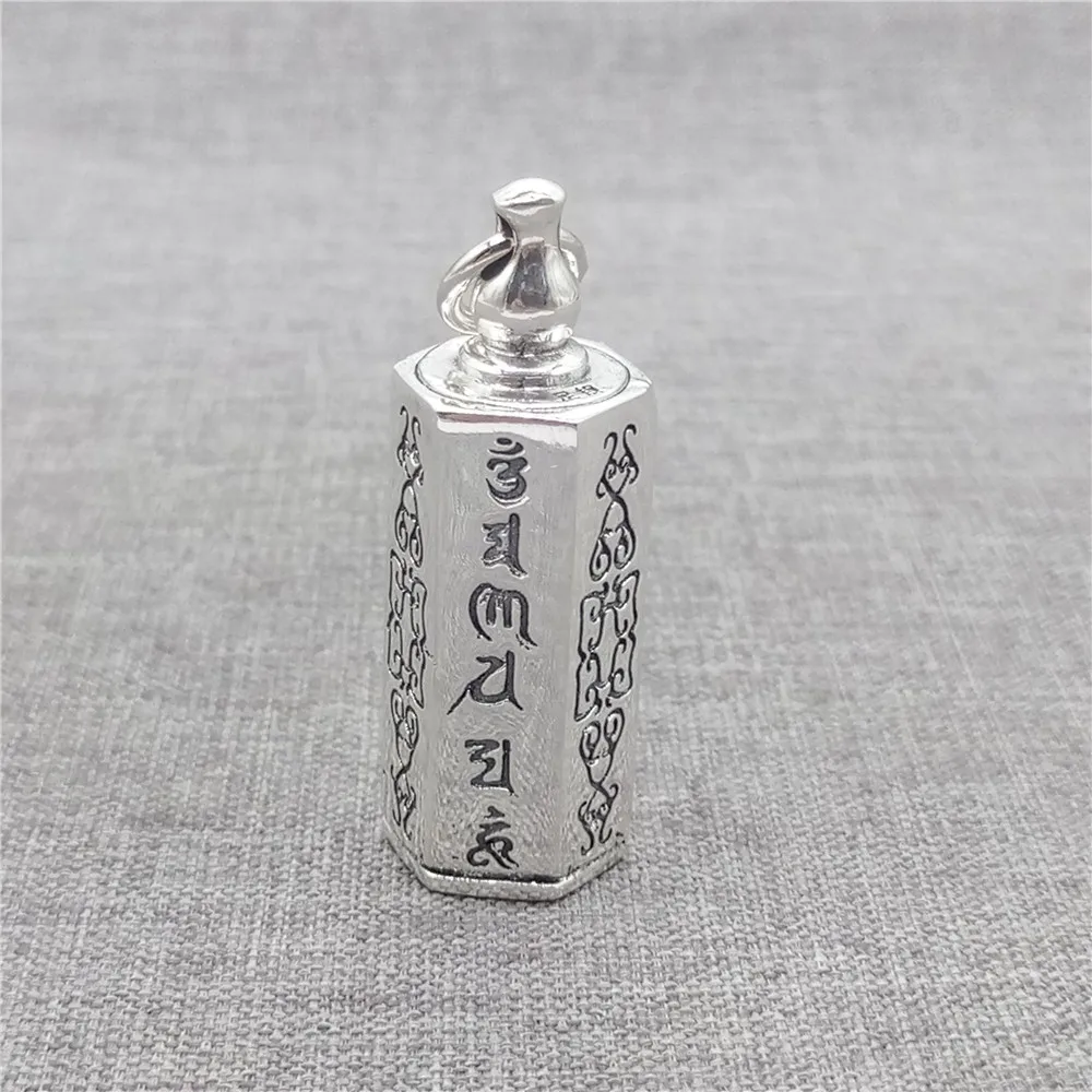 

Sterling Silver Om mani padme hum Hexagon Locket Pendant Prayer Wish Memory Box