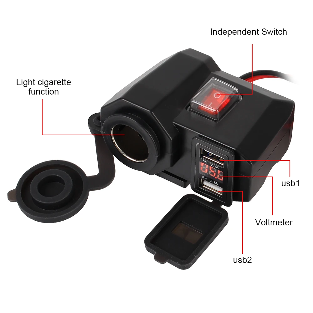 5V 2.1A Adapter Power Supply Dual USB Port Cigarette Lighter Socket Digital Display Motorcycle Handlebar Phone Charger 5