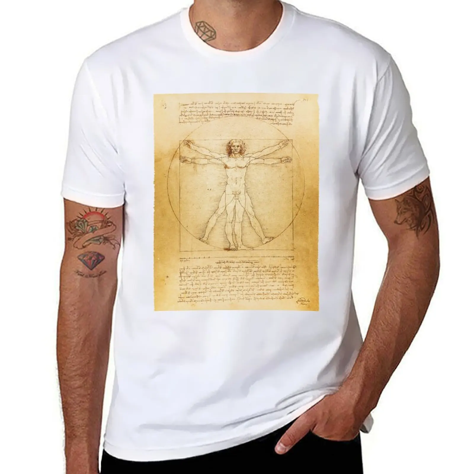 

Leonardo da Vinci Vintage sketch The Vitruvian Man The proportions of the perfect human man body HD HIGH QUALITY ONLINE T-Shirt