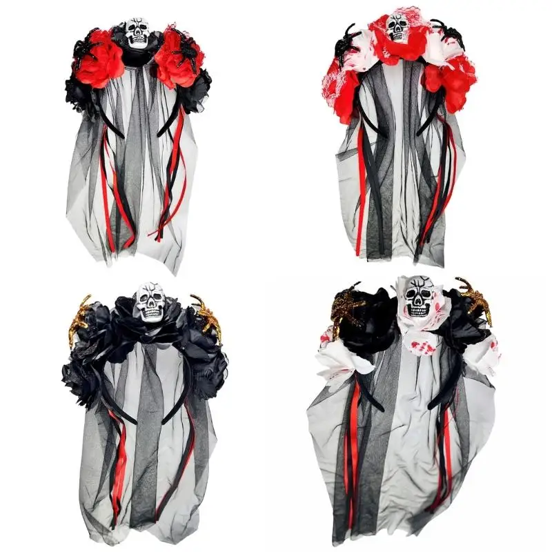 P9fe Party Ready Arachnid Floral Mesh Hiasan Hairband Untuk Halloween Dances Costume Contests and Chotoshoots