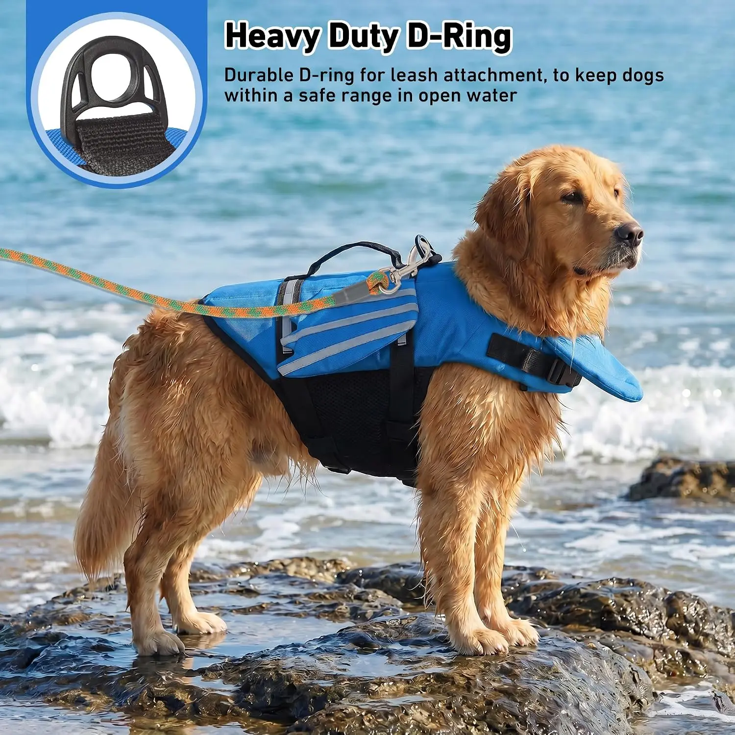 Adjustable Dog Life Vest with Chin Float and Handle for Swimming Boating Reflective High Buoyancy Swim Float Vest for All Dogs