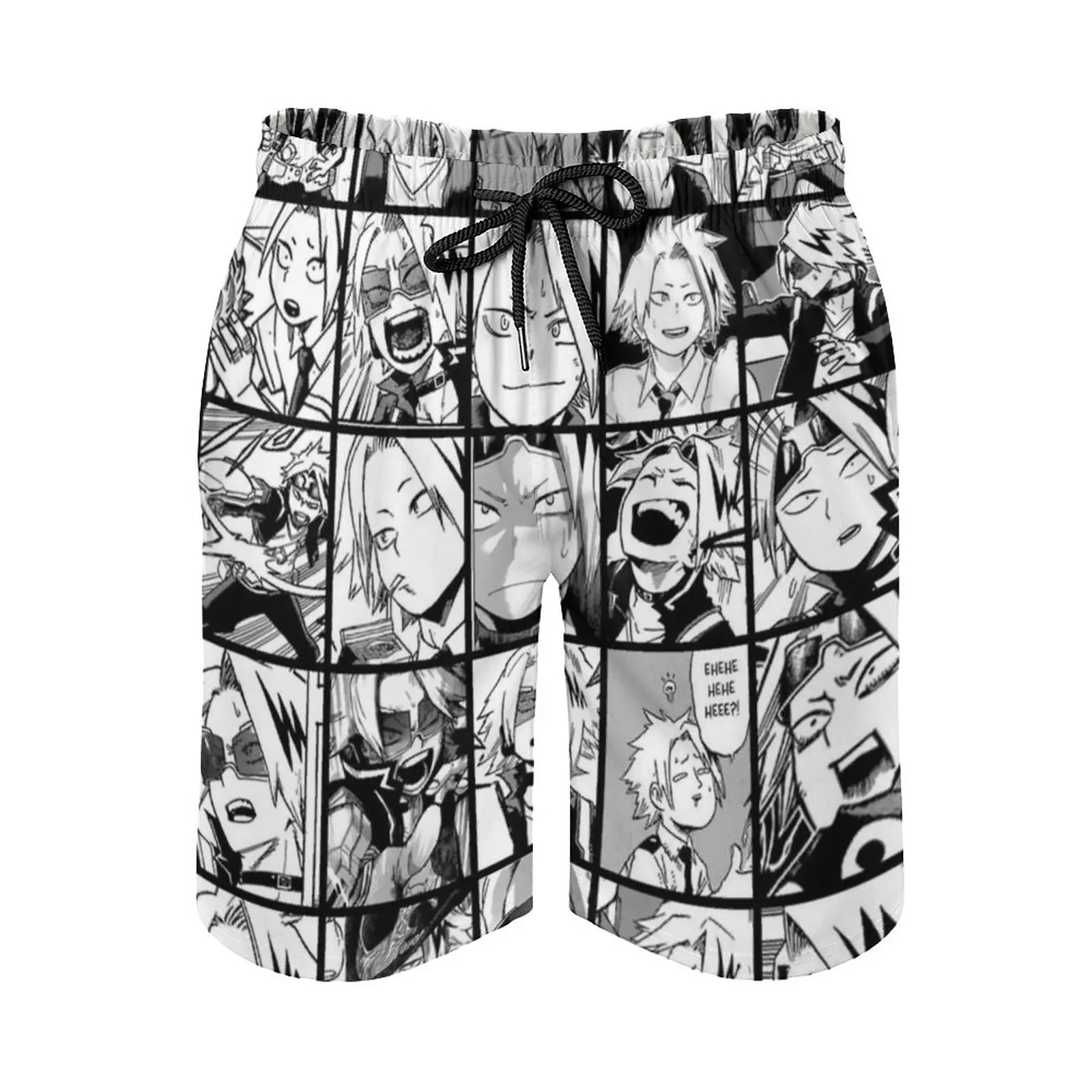 

Kaminari Denki-Manga Black And White Version Print Swim Beach Board Shorts Swimsuit Loose Men's Trunks Breathable Kaminari