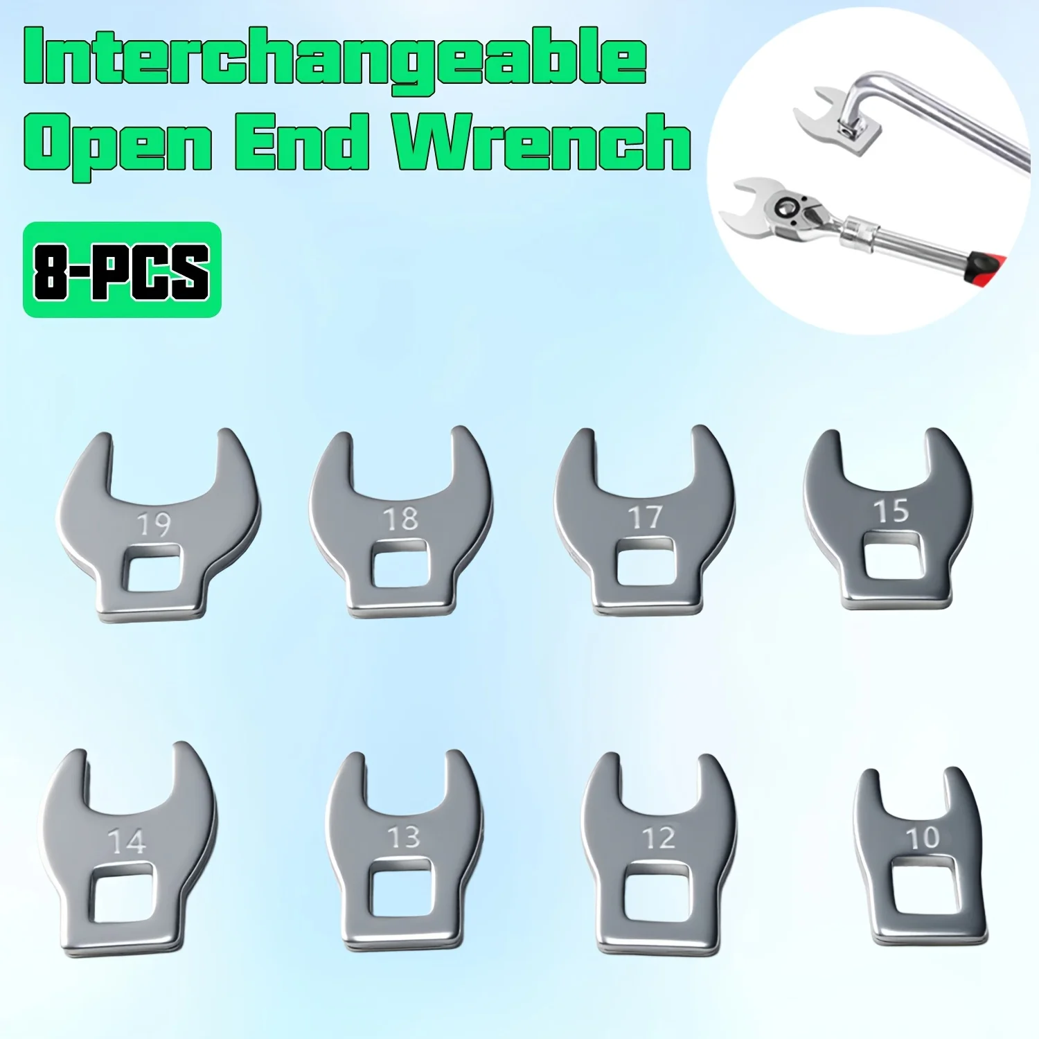8-teiliger 3/8-Zoll-Antrieb Krähenfußschlüssel-Set 10 bis 19 mm metrischer Maulschlüssel Metrisches Hardware-Werkzeug – Detail 1