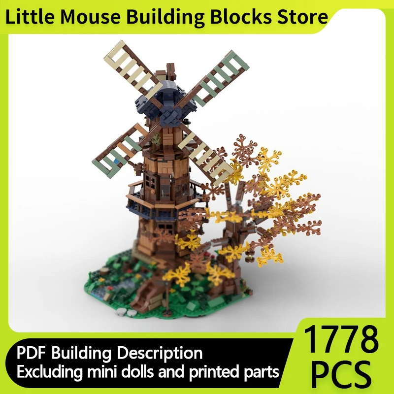 

Medieval Castle Model MOC Building Bricks Watermill On The Hill Modular Technology Gifts Holiday Assemble Children Toys Suit