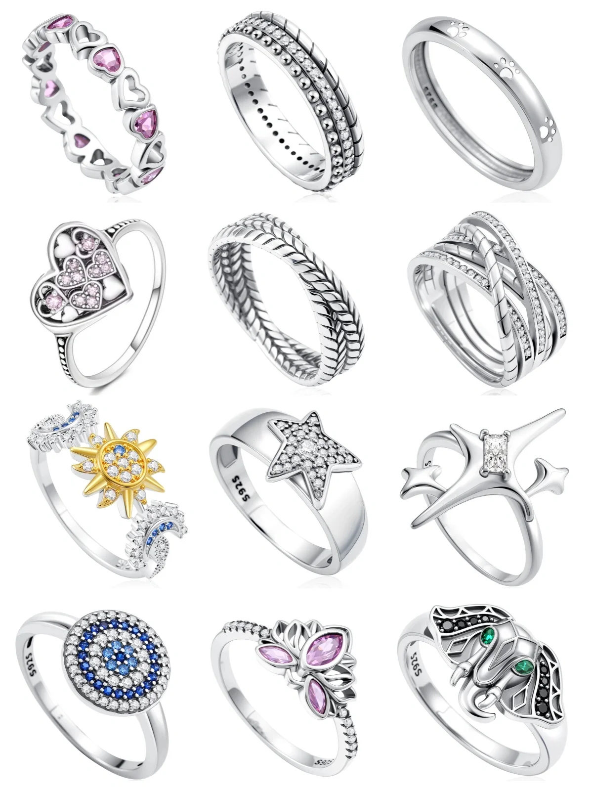 

2025 S925 logo Silver Pink Heart Sun Moon Rings fit European Bead Charm Original Bracelet For Women DIY Fashion Jewelry Making