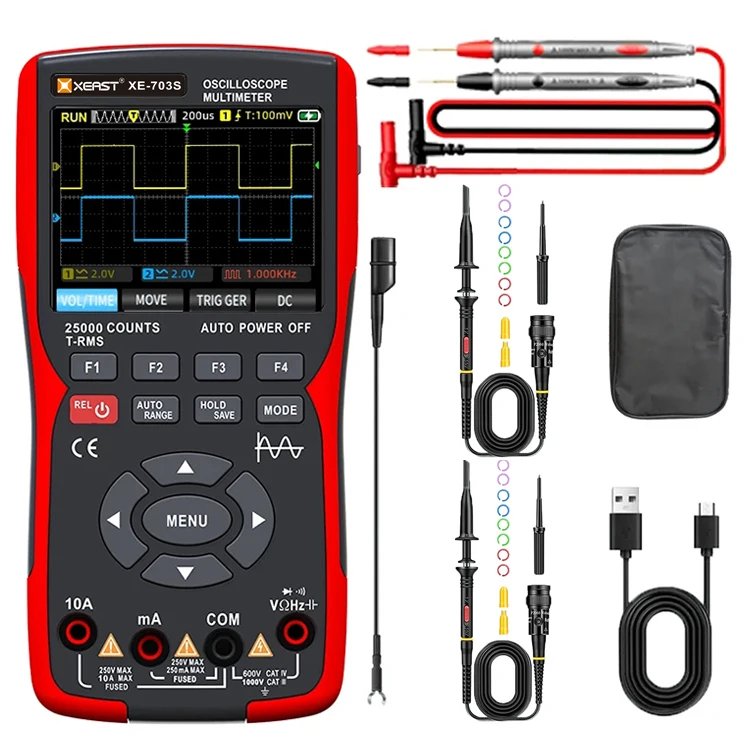 XEAST XE-703S Multi-function Oscilloscope 2 Channels 50MHz 280MS Sampling Rate 3 In 1 Signal Generator Oscilloscope Multimeter