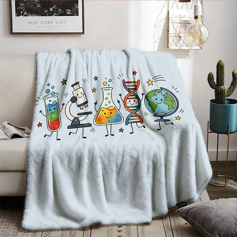 Cute Science Teacher Doodle Flannel Blanket, STEM Chemistry Biology Throw, Teacher Gift