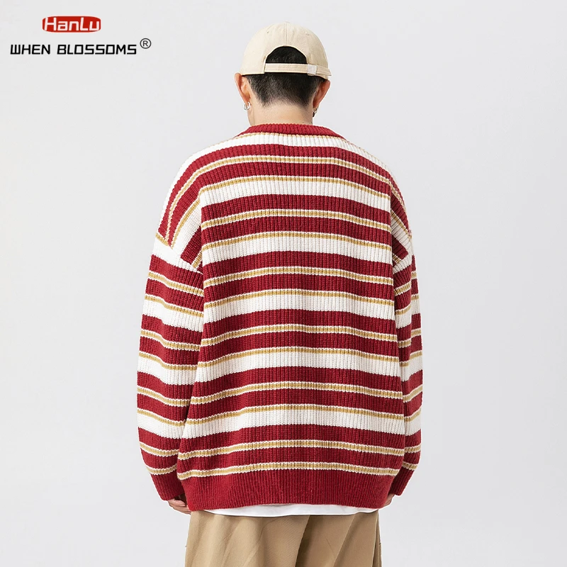 2024 Autumn Winter Korean Fashion Casual Men\'s  Women\'s Sweater Striped Knitted Coats Retro Harajuku Sweaters Women Pullover