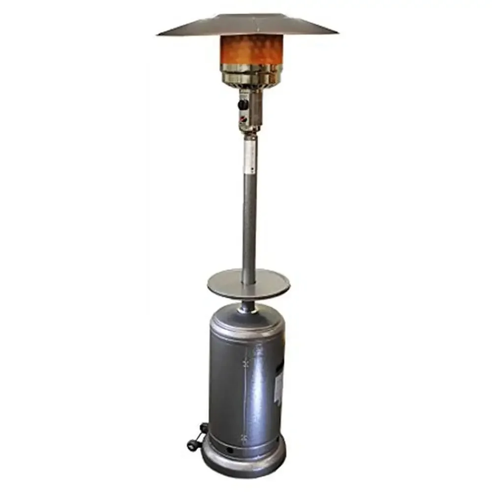 

Round Patio Heater 41,000 BTU Classic Design Silver Finish Wheels & Tray Easy Ignition Portable Gas Powered Radiant Heat For