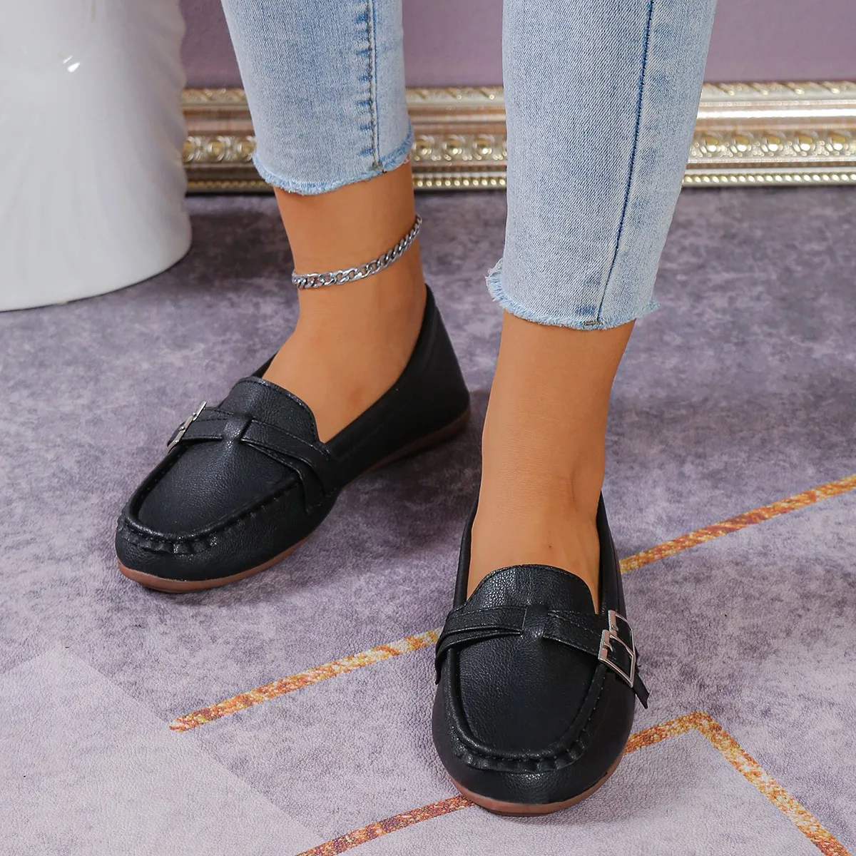 2024Shoes for Women Moccasins Flats  Woman Loafers Genuine Leather Female Shoes Slip On Ballet Nurse Women\'s Shoes Plus Size