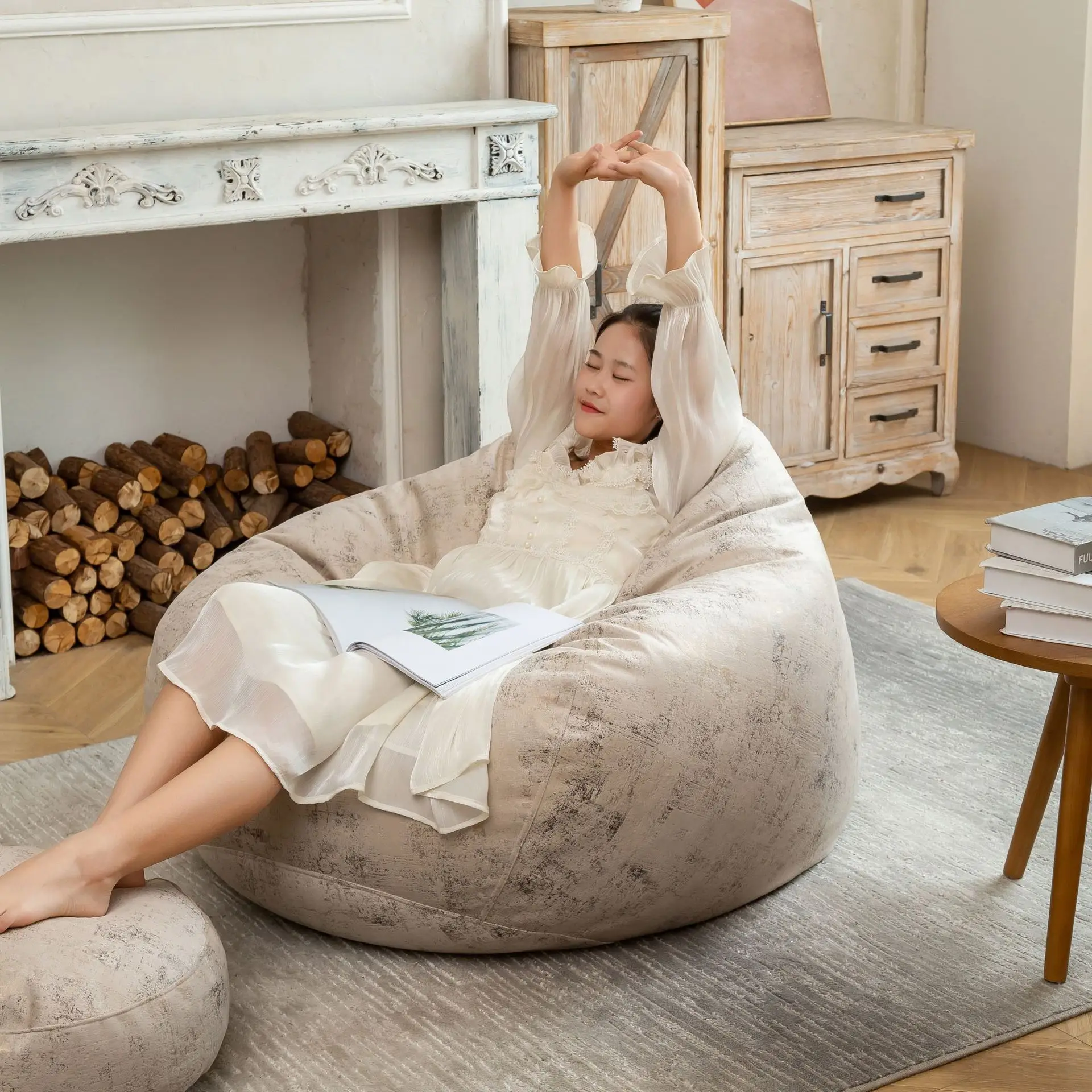 Amity Home Modern Velvet Bean Bag Sofa Chair Bronzing Style No Filling for Living Room and Outdoor Use