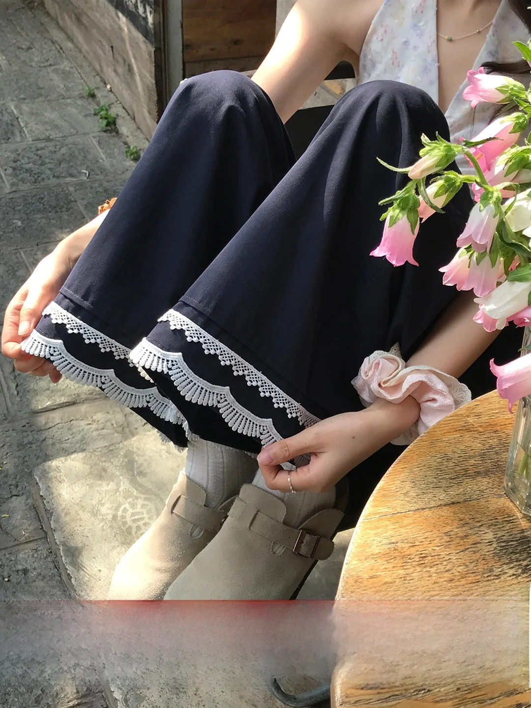 

High Waist Wide Leg Pants Casual Patchwork Embroidery Korean Style Design Loose Slimming Cotton Elastic Waist Citywalk