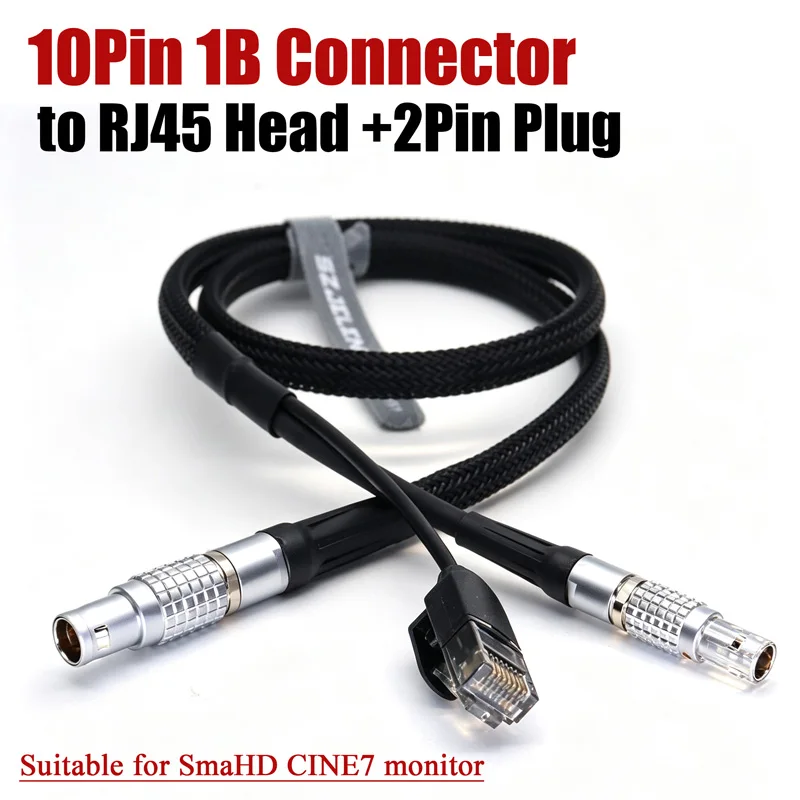 10Pin 1B Connector Plug to RJ45 Data Cable+2Pin Connector Plug Straight/Bend Head Suitable for SmaHD CINE7 Monitor 0.3-0.8m