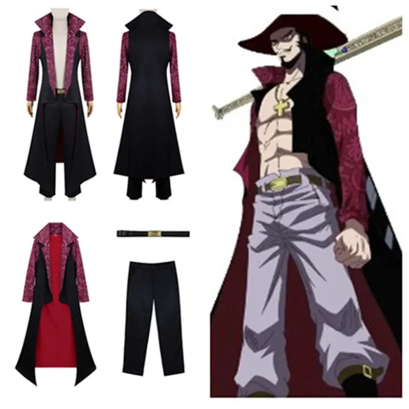 Dracule Mihawk Cosplay Anime Stuk Fantasy Kostuum Volwassen Mannen Jasje Broek Riem Outfits Halloween Carnaval Fantasia Vermomming Pak