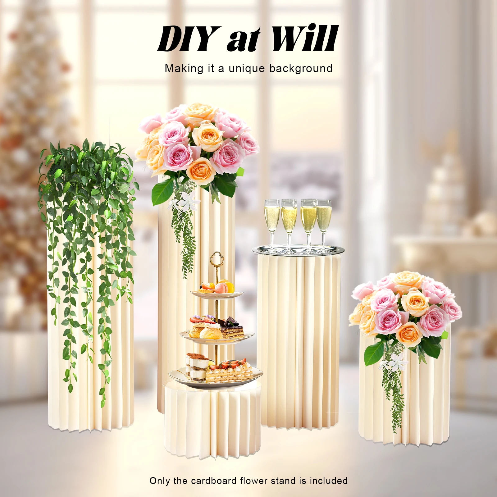 5Pcs Foldable Wedding Flower Stand Wedding Centerpieces Cardboard Vases for Party Table Decor Elegant White